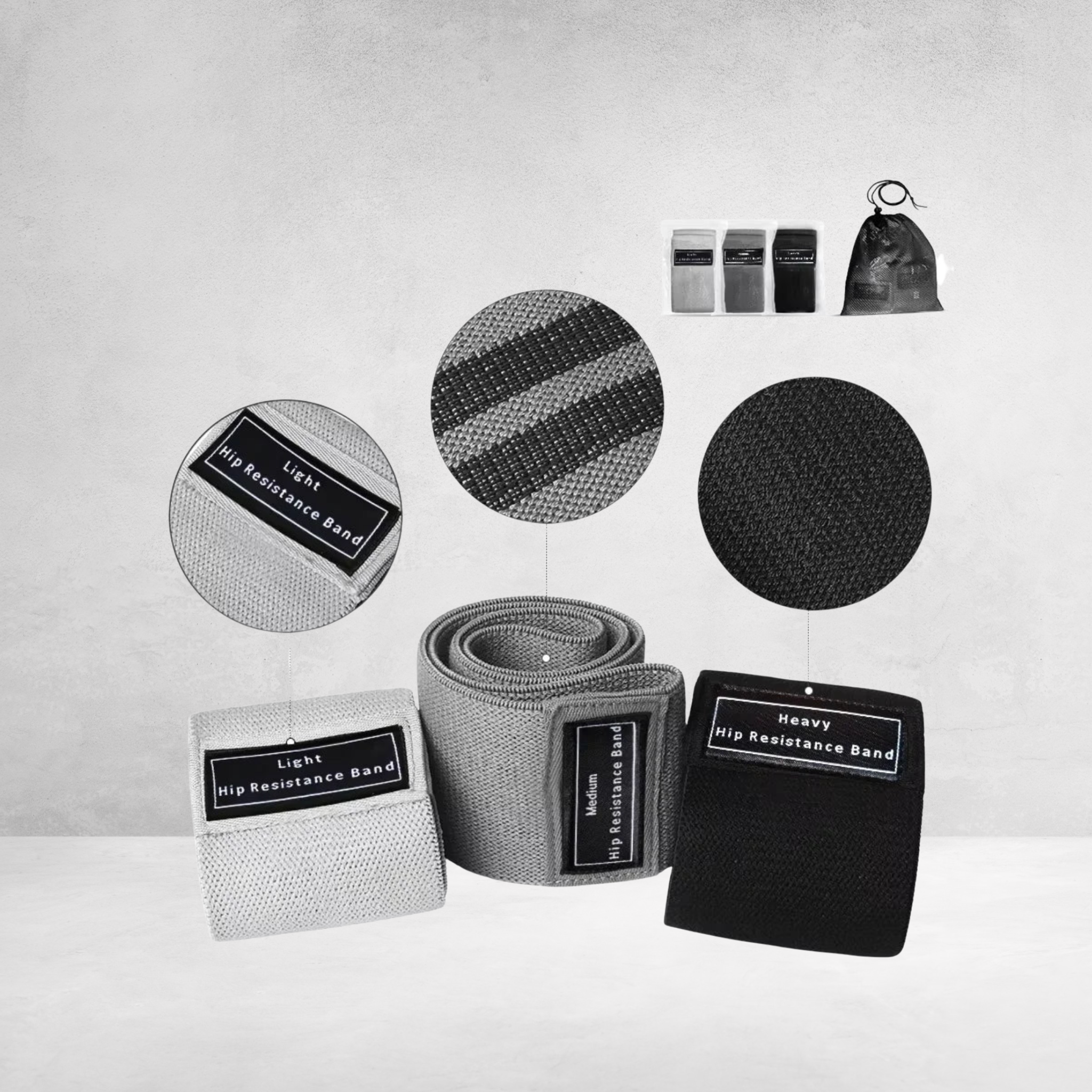 Heavy Fabric Glute Band Set (Non‑Slip, 3 Levels)