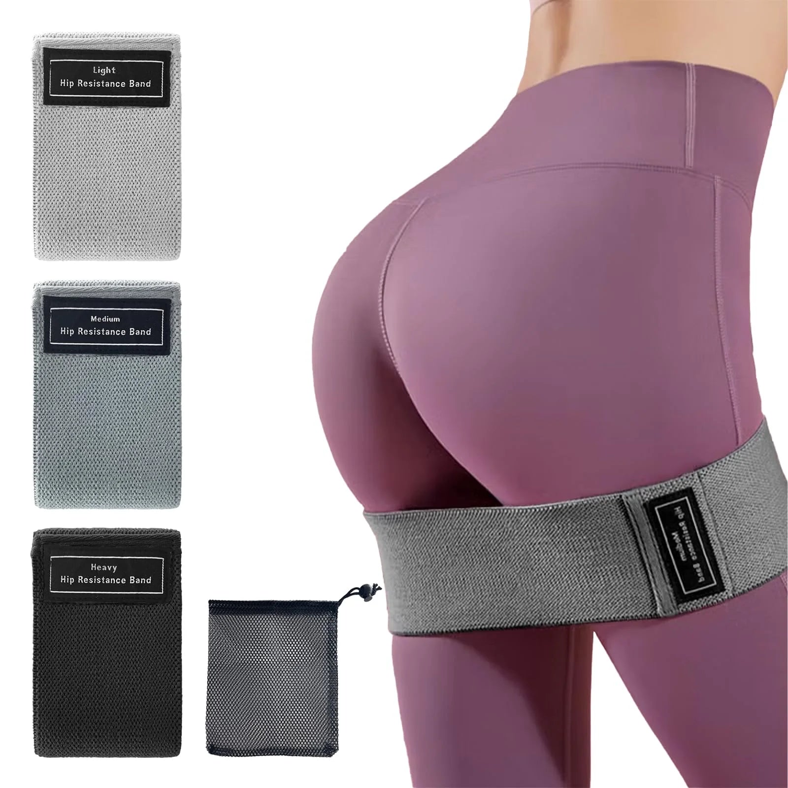Heavy Fabric Glute Band Set (Non‑Slip, 3 Levels)