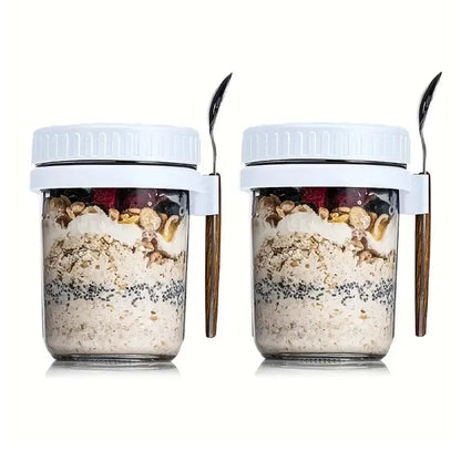 Overnight Oats Container with Lid and Spoon