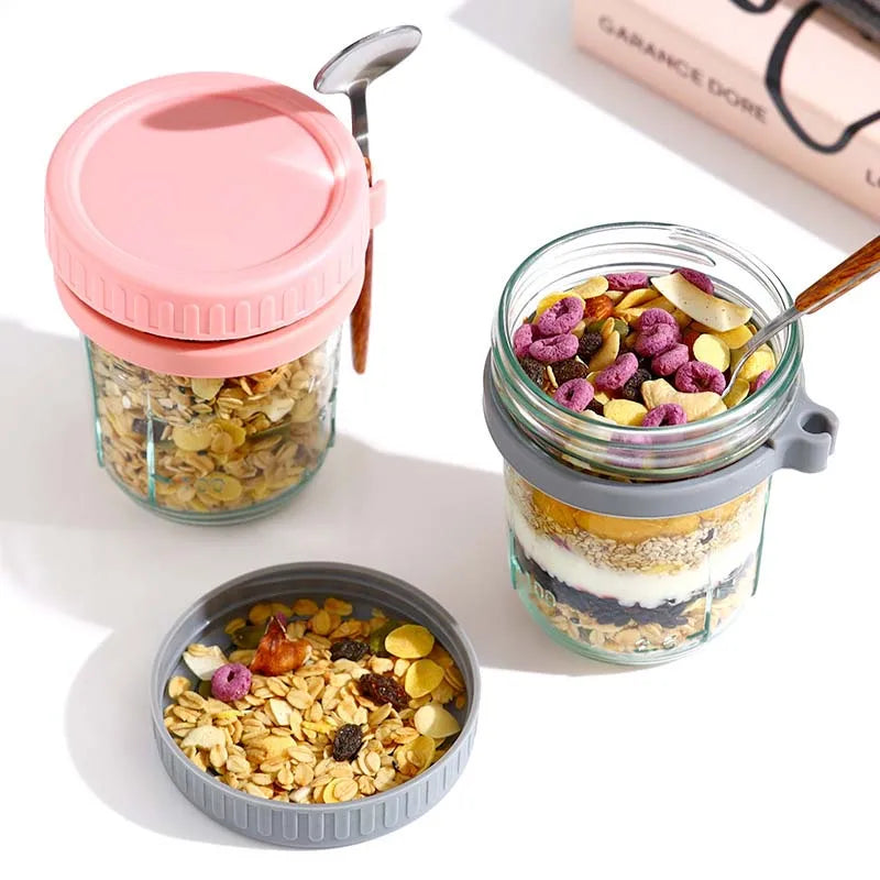 Overnight Oats Container with Lid and Spoon